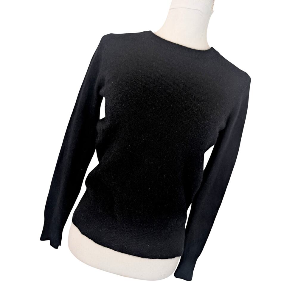 HALOGEN! LUXE BLACK 100% CASHMERE! ROUND NECK, DROPPED TAIL SWEATER! SZ XS